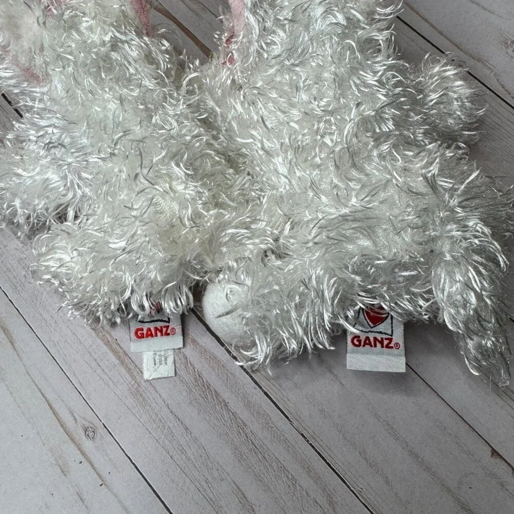 Lot of 2 Ganz White Terrier Dogs Puppy Plush Stuffed Animals with Pink Bow